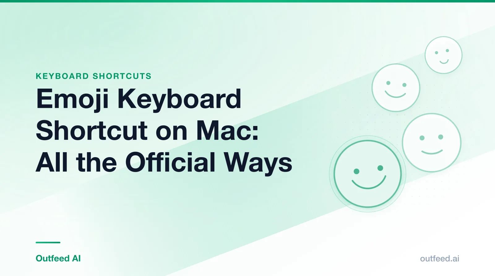 Title card reading 'Emoji Keyboard Shortcut on Mac: All the Official Ways' with simple line-drawn faces on an emerald gradient