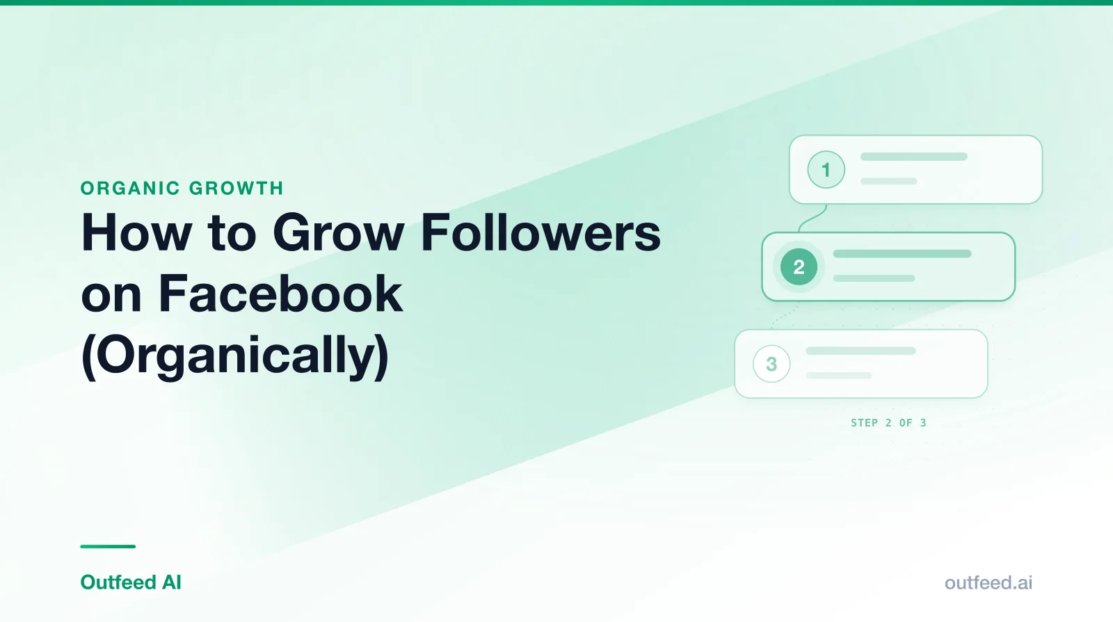 Title card reading 'How to Grow Followers on Facebook (Organically)' with numbered step cards on an emerald gradient