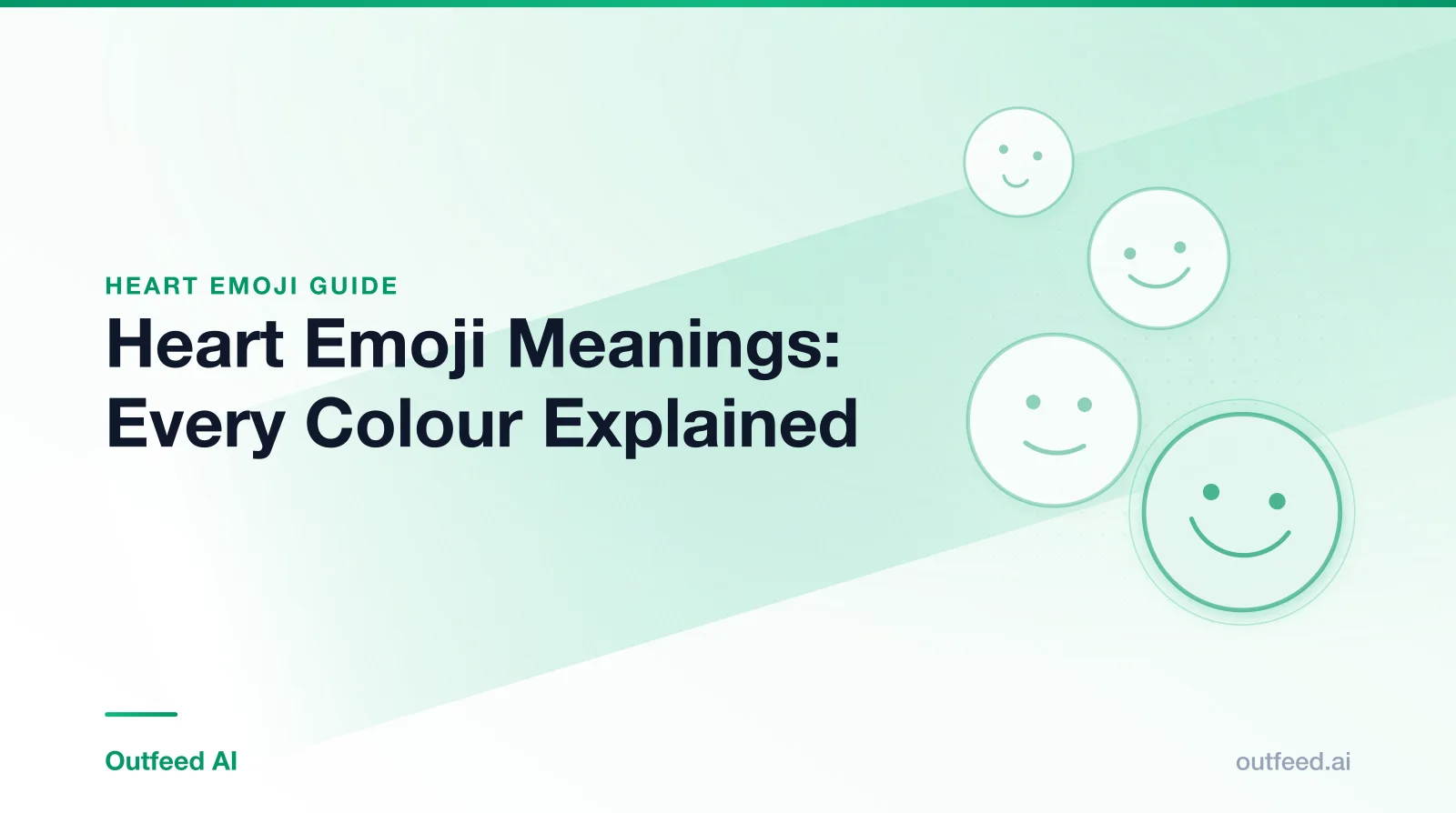 Title card reading 'Heart Emoji Meanings: Every Colour Explained' with simple line-drawn faces on an emerald gradient