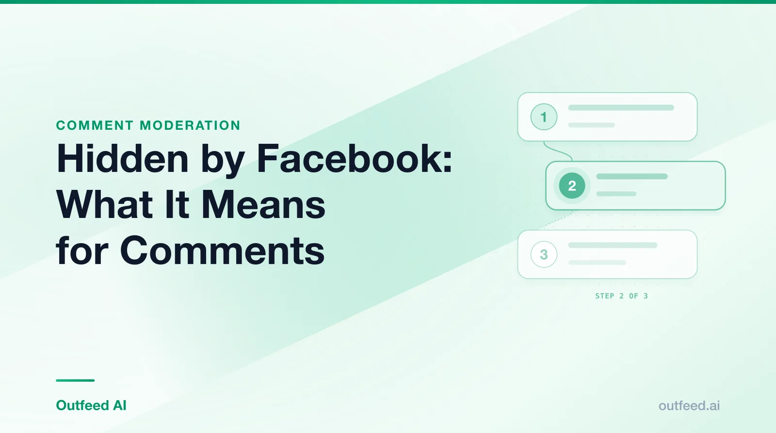 Title card reading 'Hidden by Facebook: What It Means for Comments' with numbered step cards on an emerald gradient