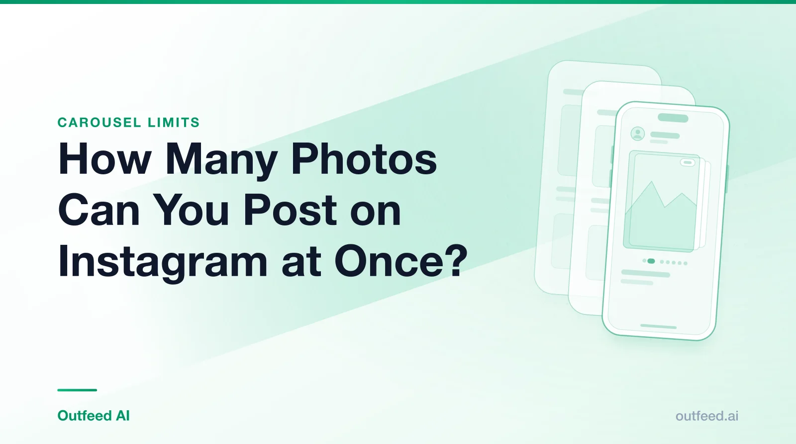 Title card reading 'How Many Photos Can You Post on Instagram at Once?' with a phone outline and layered screens on an emerald gradient
