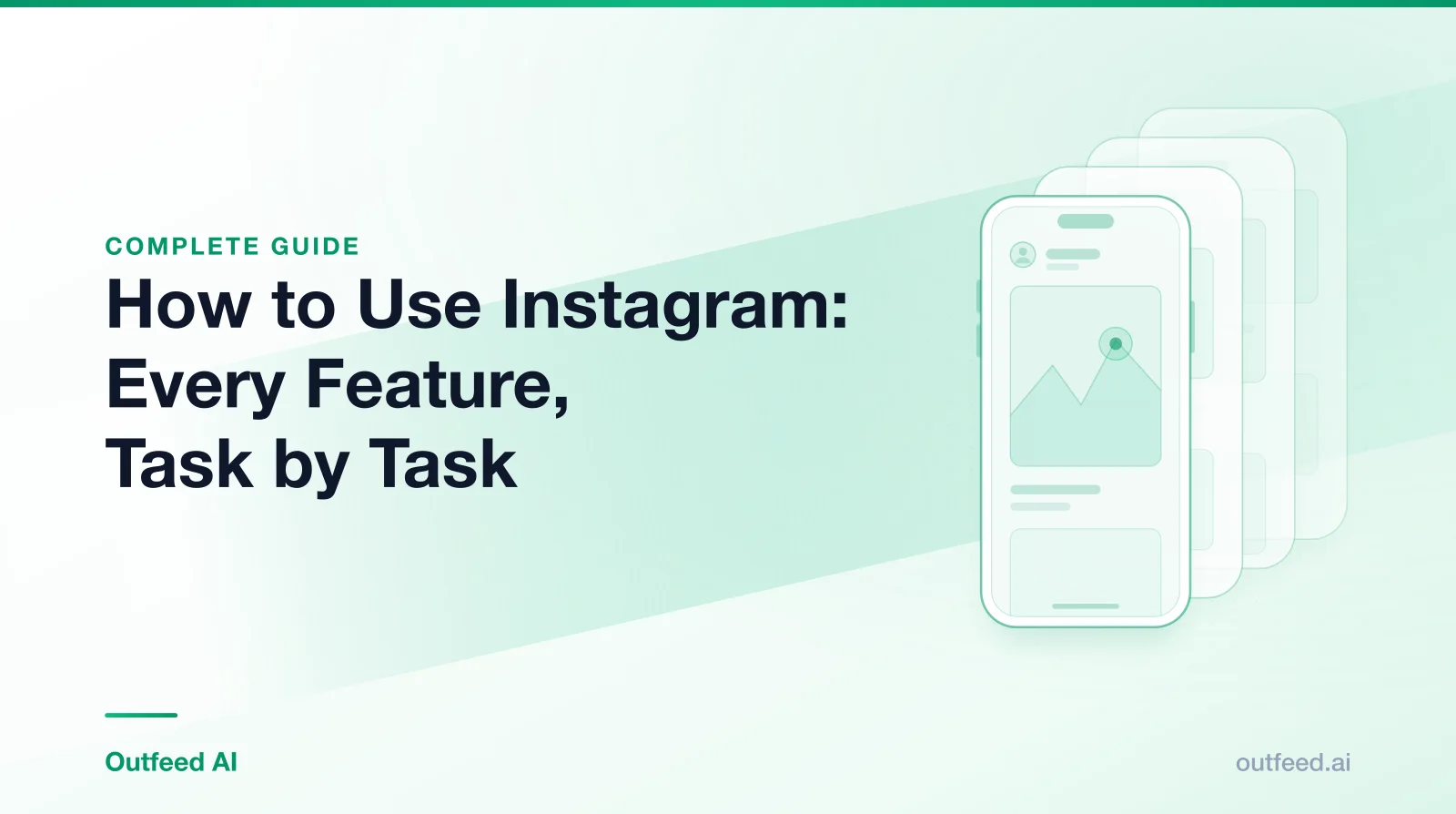 Title card reading 'How to Use Instagram: Every Feature, Task by Task' with a phone outline and layered screens on an emerald gradient