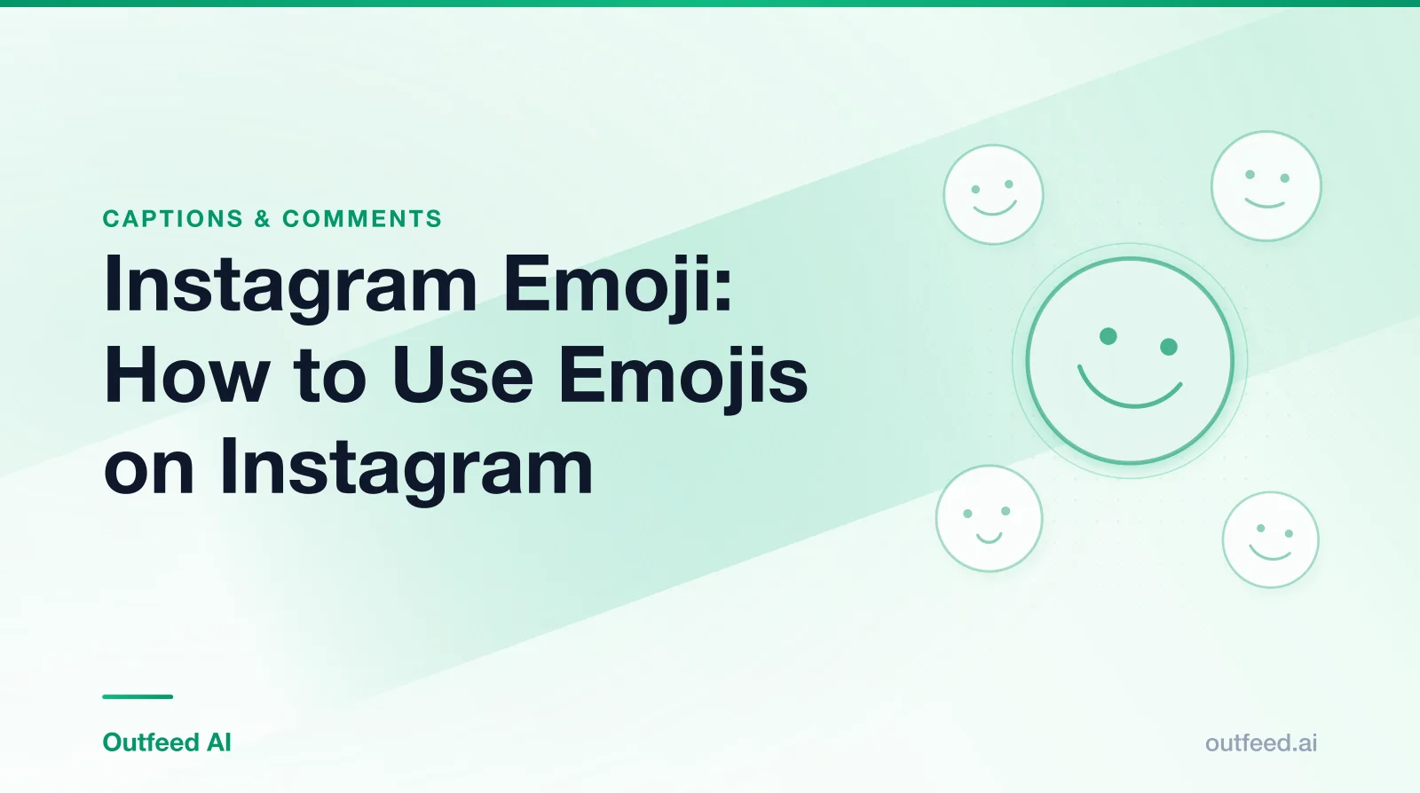 Title card reading 'Instagram Emoji: How to Use Emojis on Instagram' with simple line-drawn faces on an emerald gradient