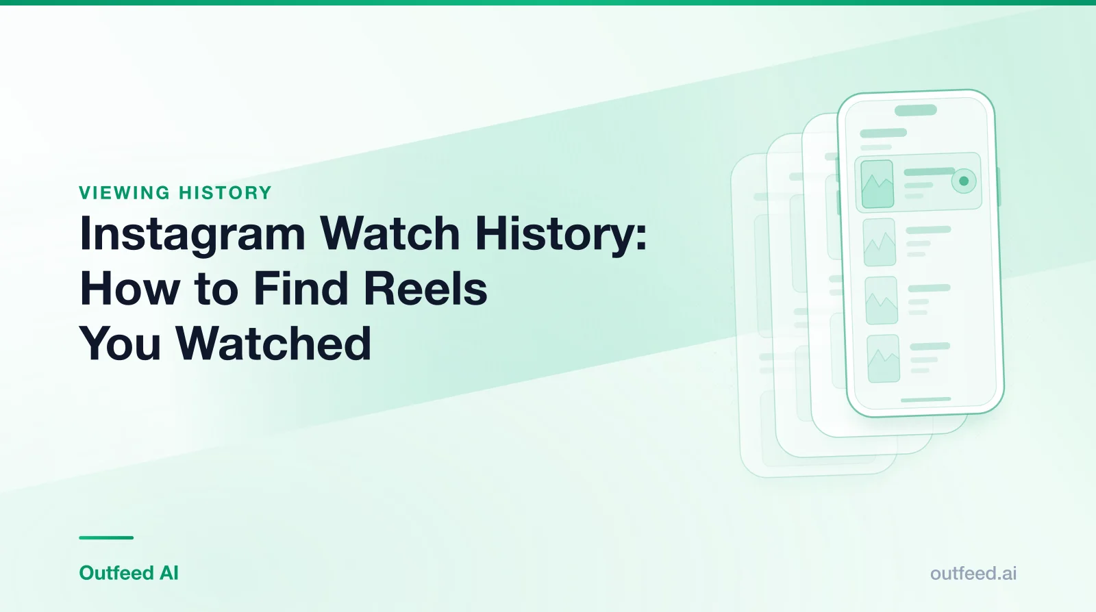 Title card reading 'Instagram Watch History: How to Find Reels You Watched' with a phone outline and layered screens on an emerald gradient
