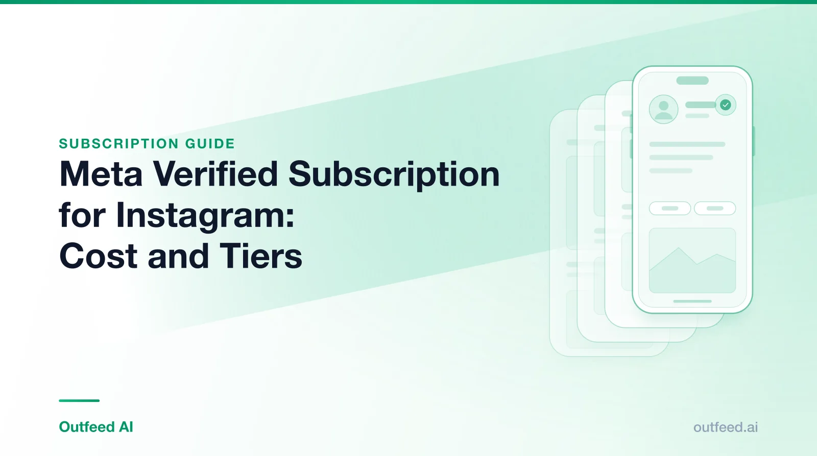 Title card reading 'Meta Verified Subscription for Instagram: Cost and Tiers' with a phone outline and layered screens on an emerald gradient