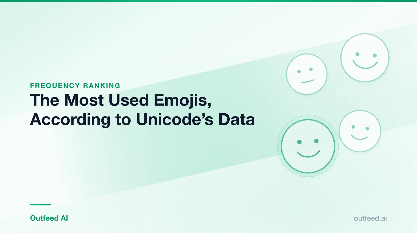 Title card reading 'The Most Used Emojis, According to Unicode's Data' with simple line-drawn faces on an emerald gradient