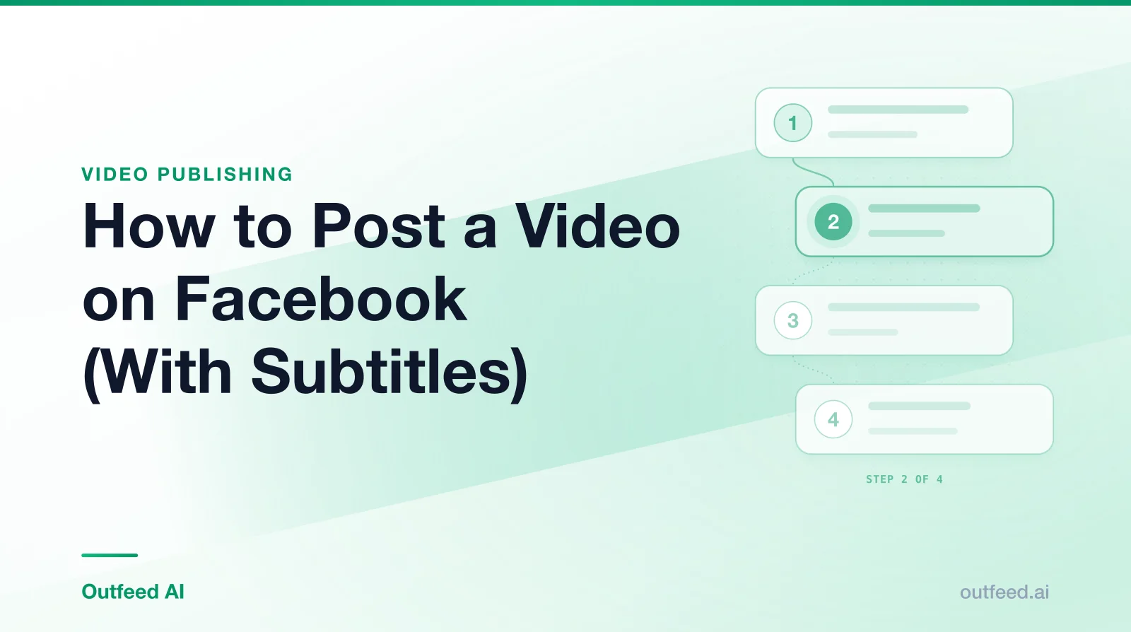 Title card reading 'How to Post a Video on Facebook (With Subtitles)' with numbered step cards on an emerald gradient