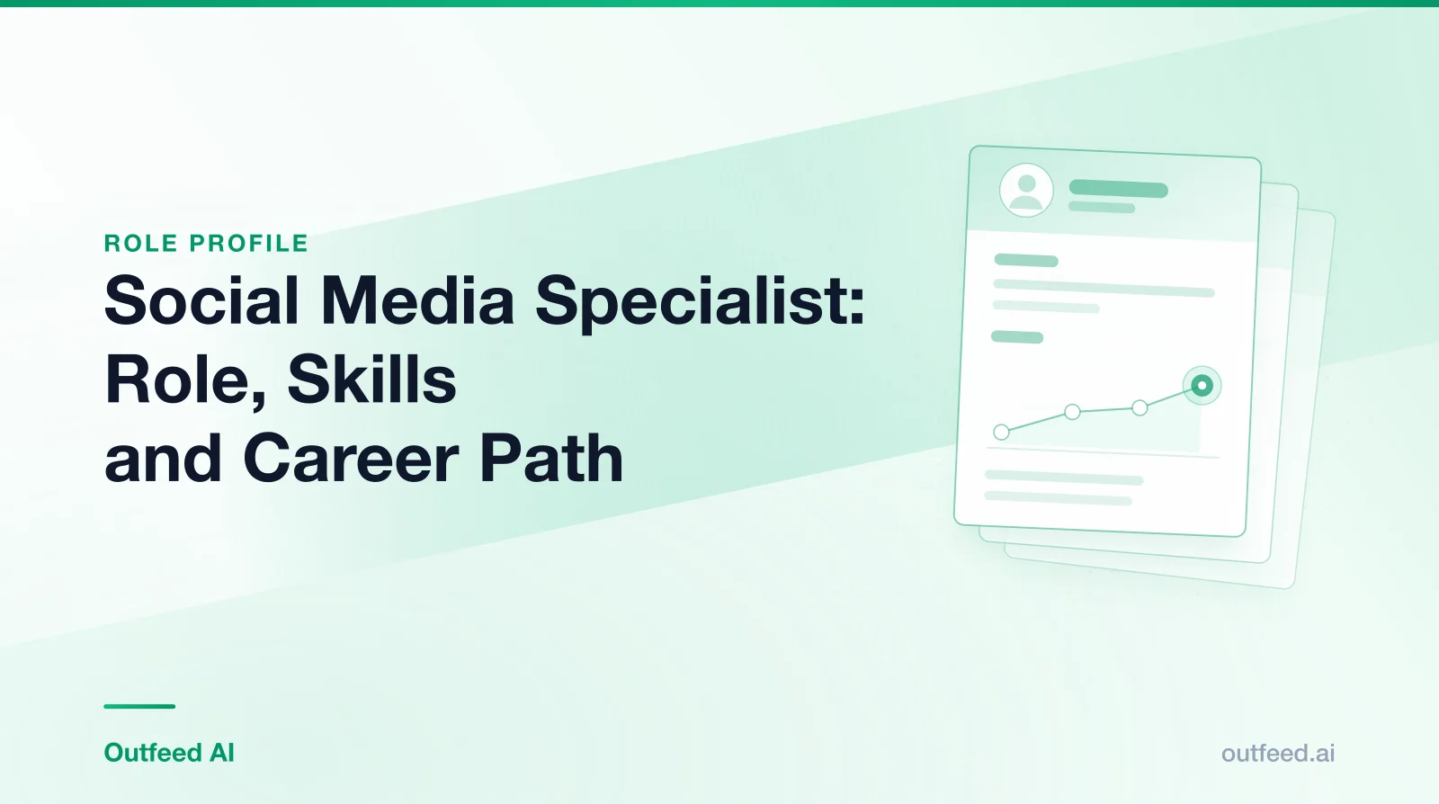 Title card reading 'Social Media Specialist: Role, Skills and Career Path' with stacked résumé cards on an emerald gradient