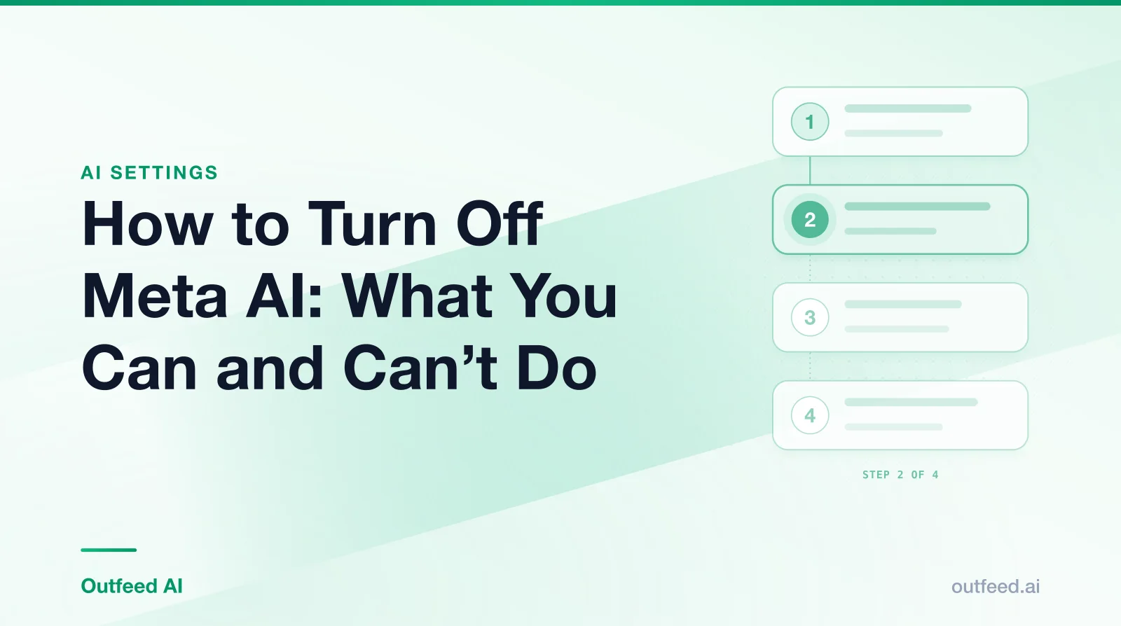 Title card reading 'How to Turn Off Meta AI: What You Can and Can't Do' with numbered step cards on an emerald gradient