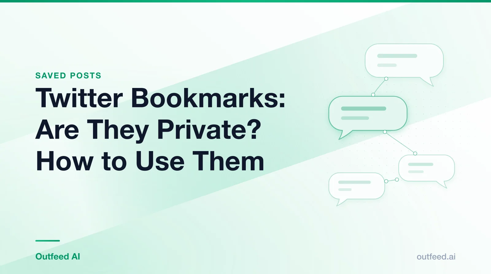 Title card reading 'Twitter Bookmarks: Are They Private? How to Use Them' with linked speech bubbles on an emerald gradient